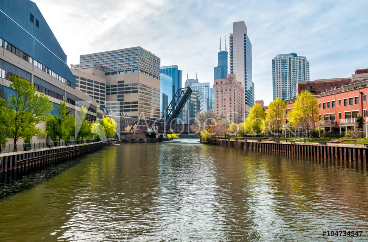 Afbeeldingen van View of Chicago cityscape from Chicago River  Illinois United States